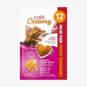 Catit Creamy Lickable Cat Treat, Healthy Cat Treat, Chicken & Shrimp, 12 Pack, 0.5 Ounce (Pack of 12)