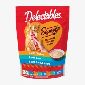 Hartz Delectables Squeeze Up Interactive Lickable Wet Cat Treats for Adult & Senior Cats, Tuna & Shrimp, 24 Count, 12 ounces