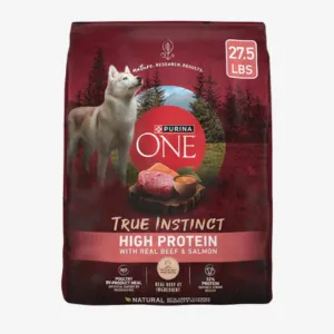 Purina ONE Natural High Protein Dry Dog Food Dry True Instinct with Real Beef and Salmon With Bone Broth and Added Vitamins, Minerals and Nutrients - 27.5 lb. Bag